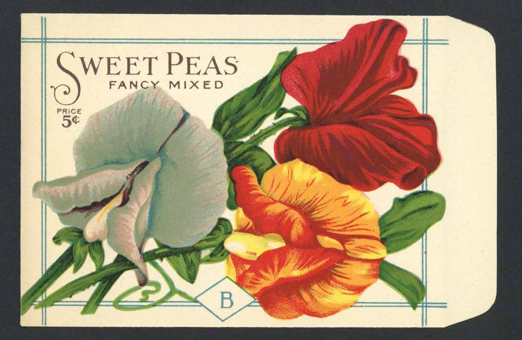Sweet Peas Antique Burt's Seed Packet, L, Fancy Mixed