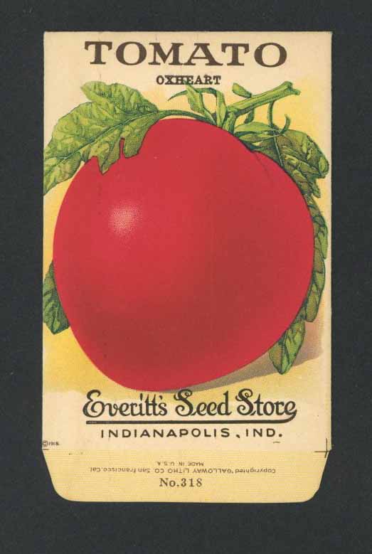 Tomato Antique Everitt's Seed Packet, Oxheart