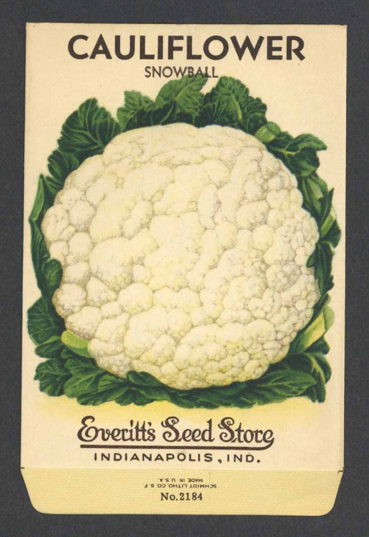 Cauliflower Vintage Everitt's Seed Packet, Snowball