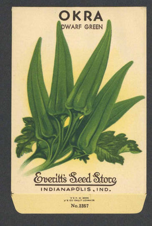 Okra Vintage Everitt's Seed Packet, Dwarf Green