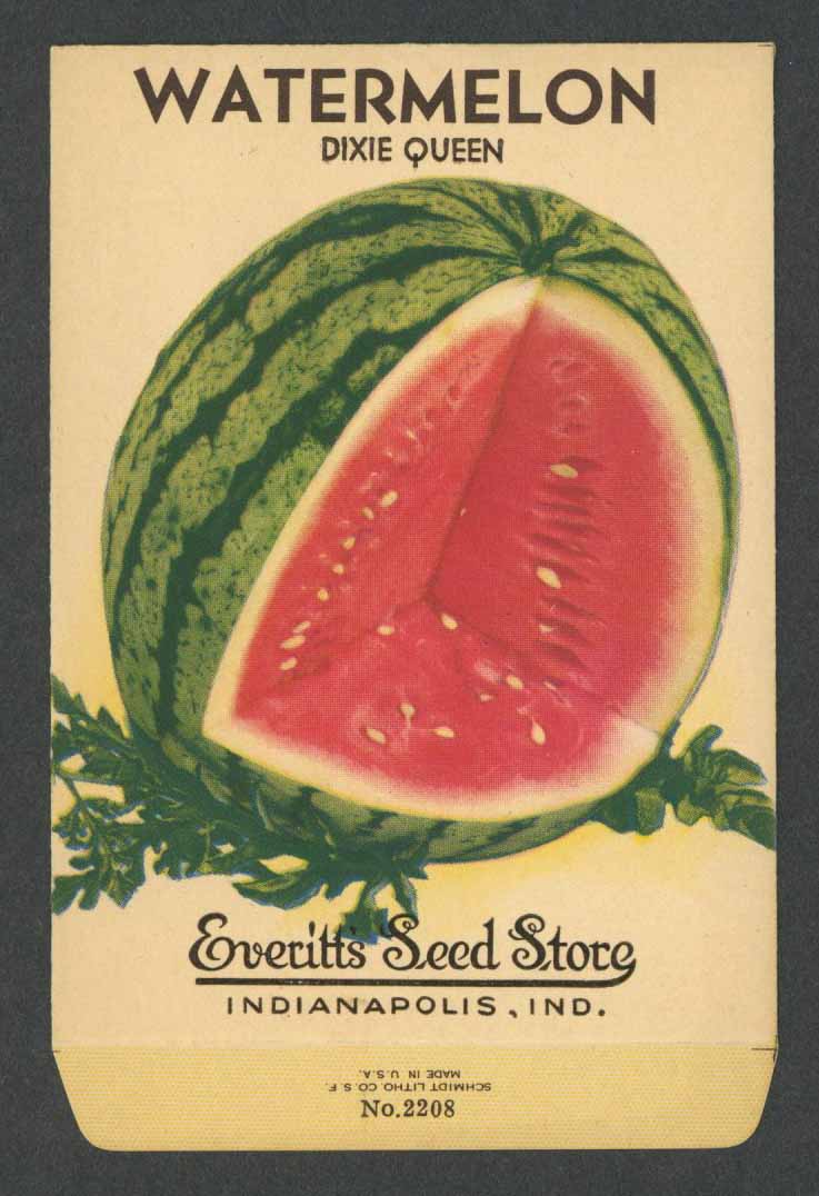 Watermelon Vintage Everitt's Seed Packet, Dixie Queen