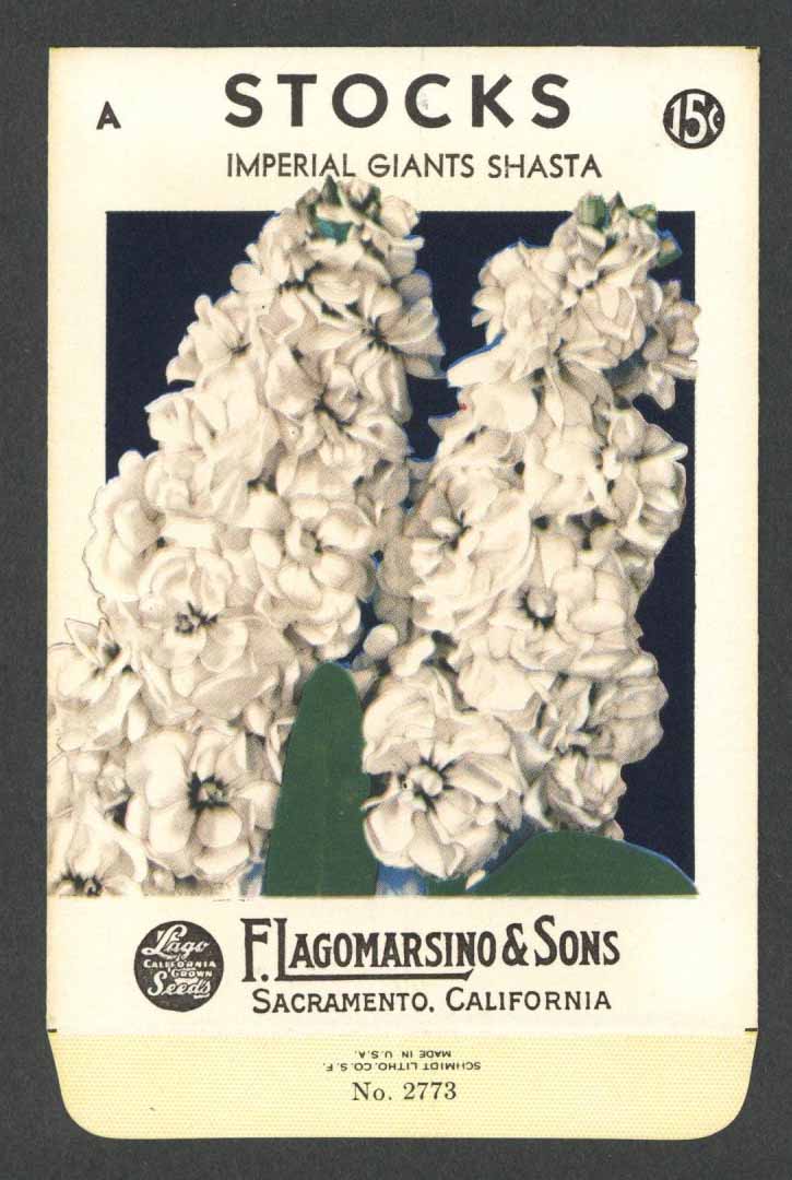 Stocks Vintage Lagomarsino Seed Packet, Imperial Giants Shasta