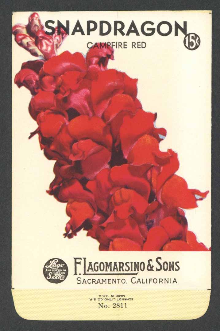 Snapdragon Vintage Lagomarsino Seed Packet, Campfire Red