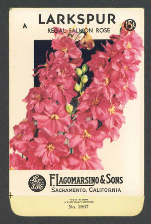Larkspur Vintage Lagomarsino Seed Packet, Regal Salmon Rose