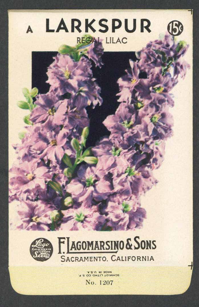 Larkspur Vintage Lagomarsino Seed Packet, Regal Lilac