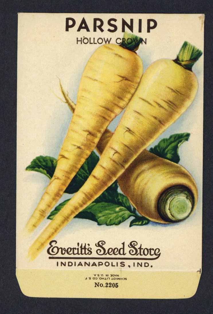 Parsnip Vintage Everitt's Seed Packet, Hollow Crown