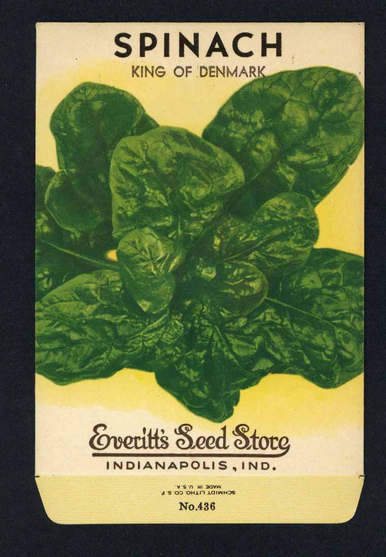 Spinach Vintage Everitt's Seed Packet, King Of Denmark