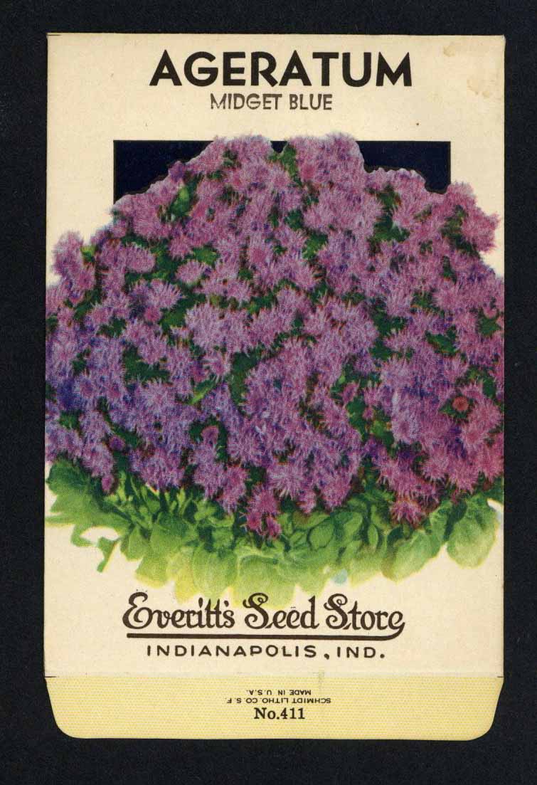 Ageratum Vintage Everitt's Seed Packet, Midget Blue