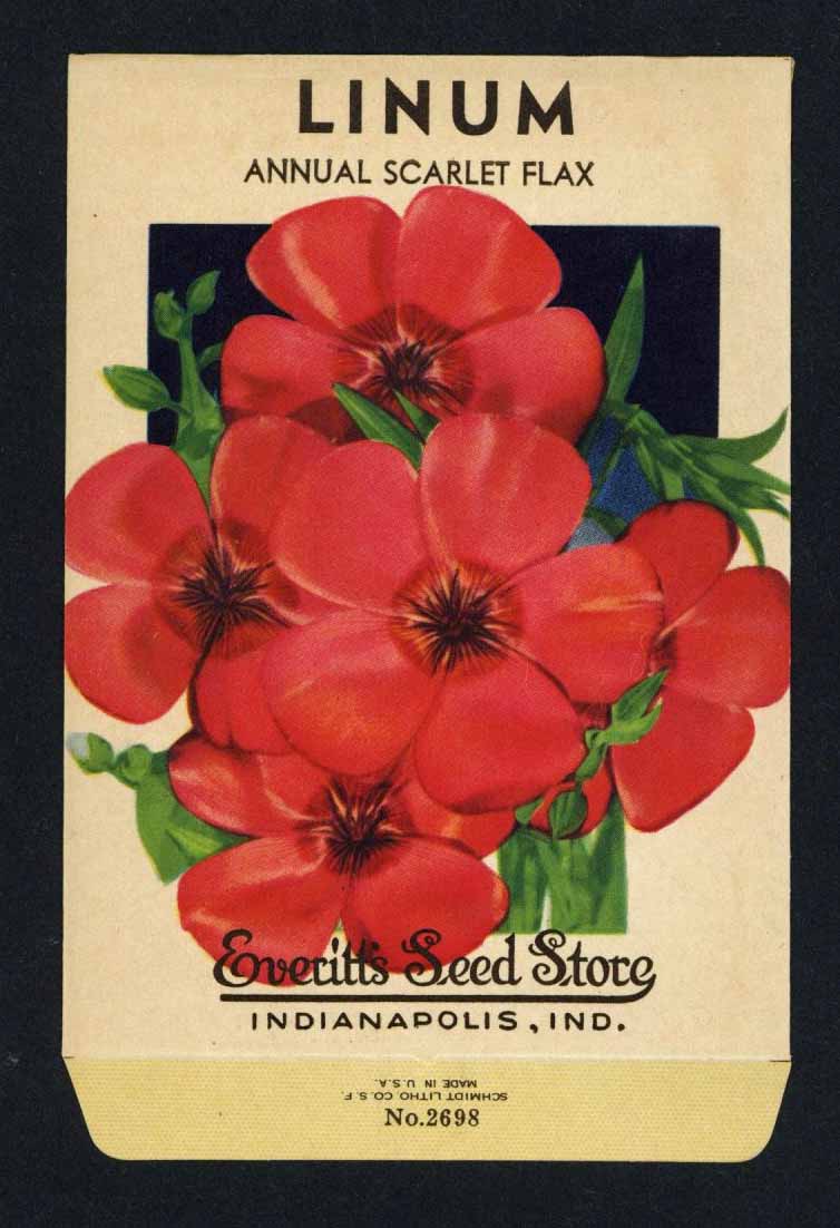 Linum Vintage Everitt's Seed Packet, Scarlet Flax