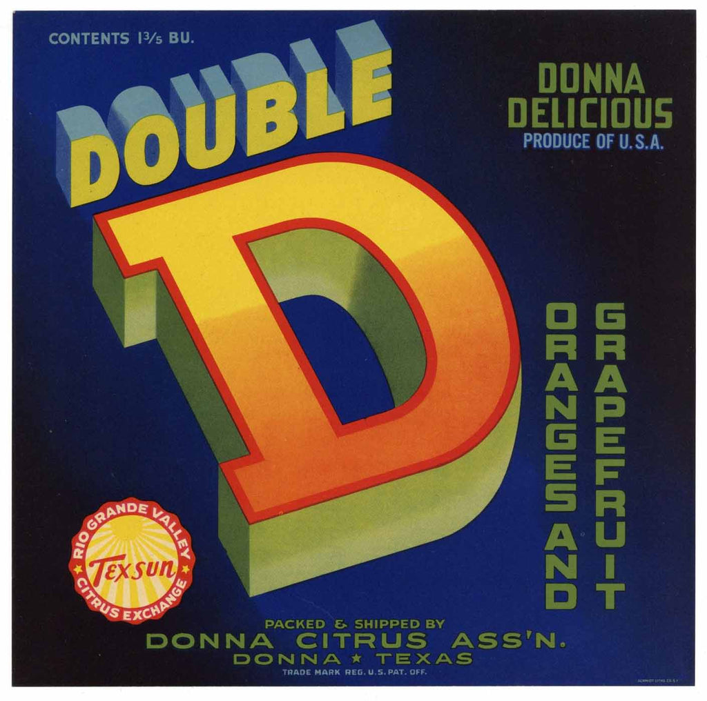 Double D Brand Vintage Donna Texas Citrus Crate Label