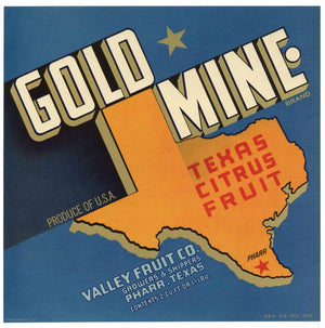 Gold Mine Brand Vintage Pharr Texas Citrus Crate Label