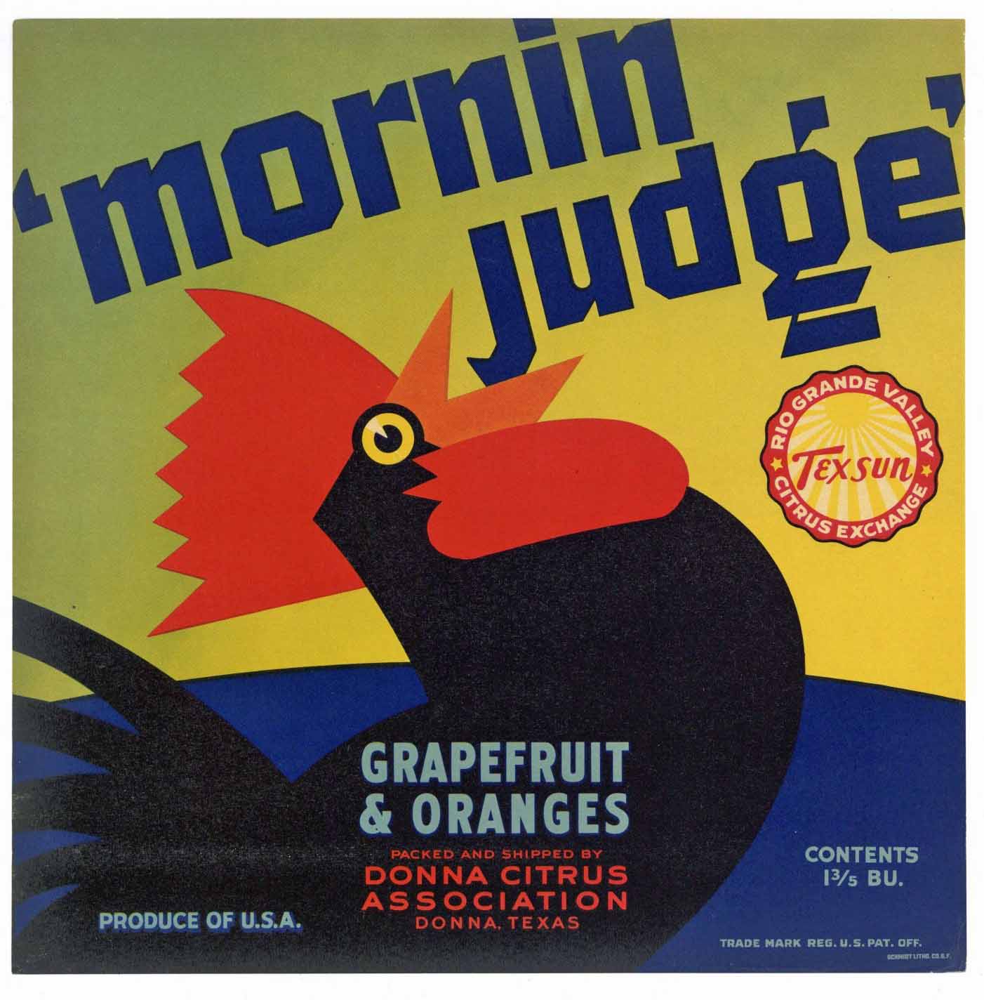 Mornin Judge Brand Vintage Texas Citrus Crate Label