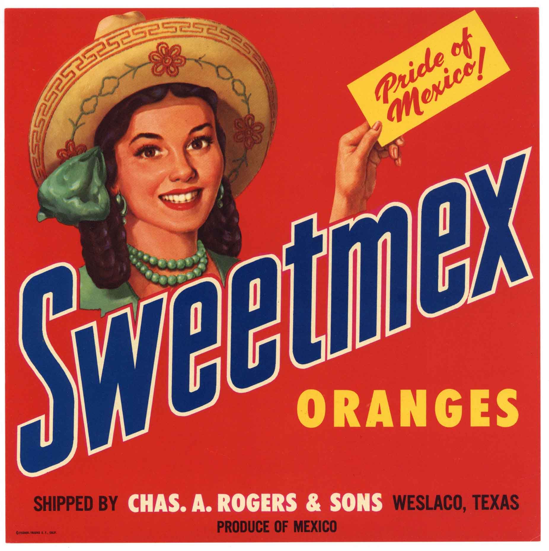 Sweetmex Brand Vintage Weslaco Texas Citrus Crate Label
