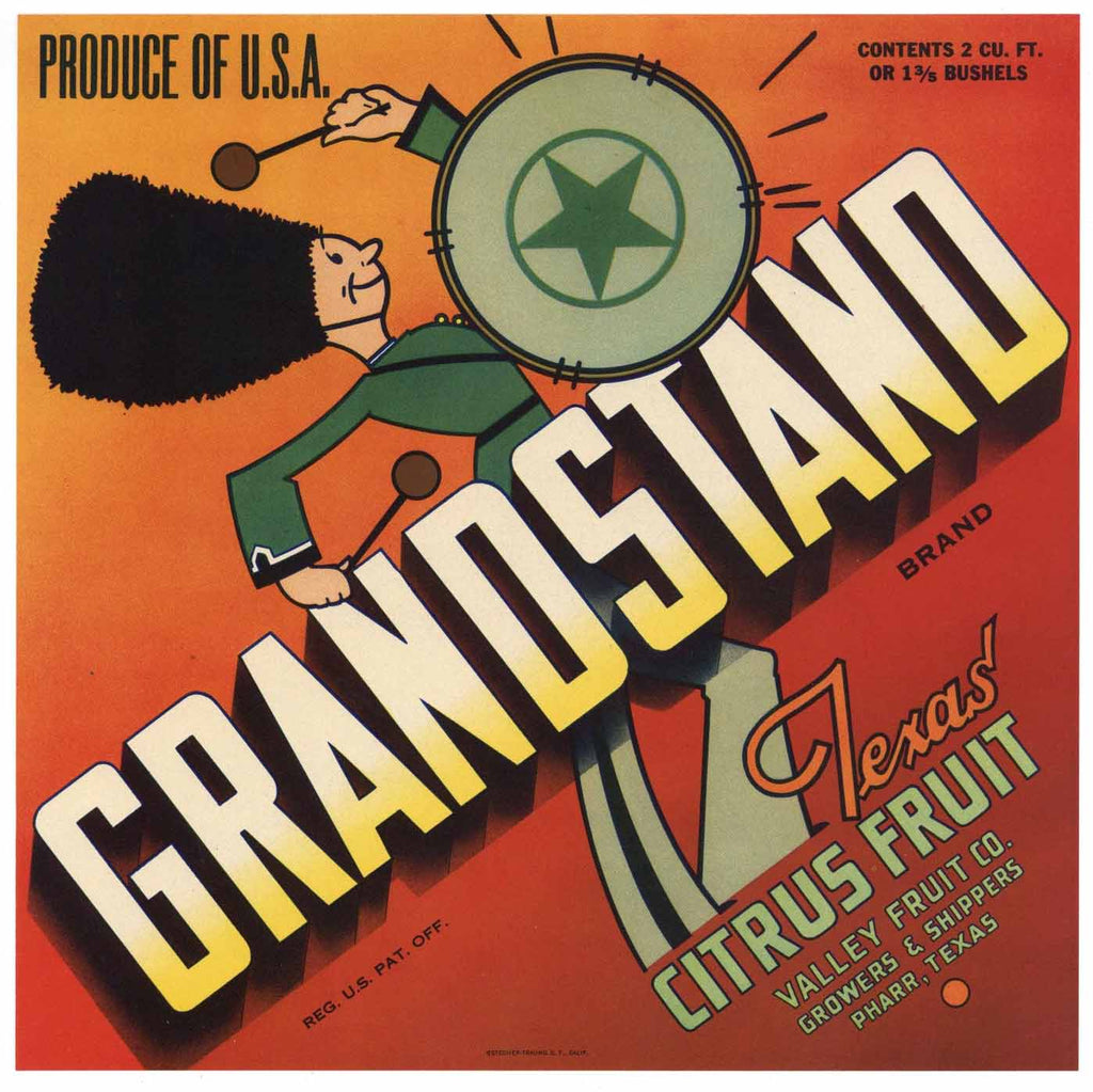 Grandstand Brand Vintage Pharr Texas Citrus Crate Label