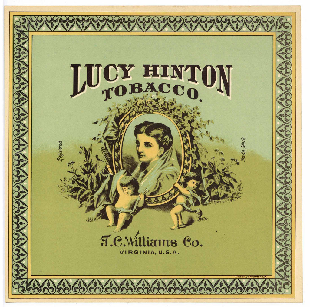 Lucy Hinton Brand  Antique Tobacco Caddy Label