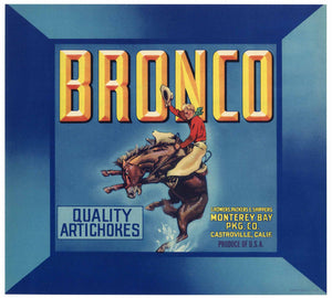 Bronco Brand Vintage Castroville Vegetable Crate Label, Artichokes