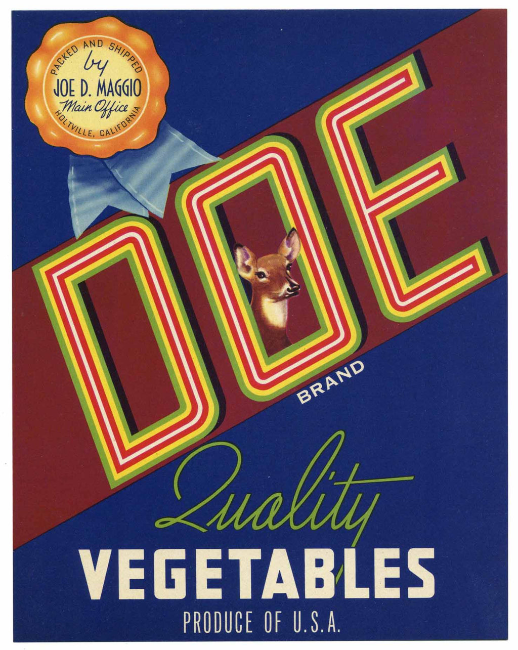 Doe Brand Vintage Vegetable Crate Label