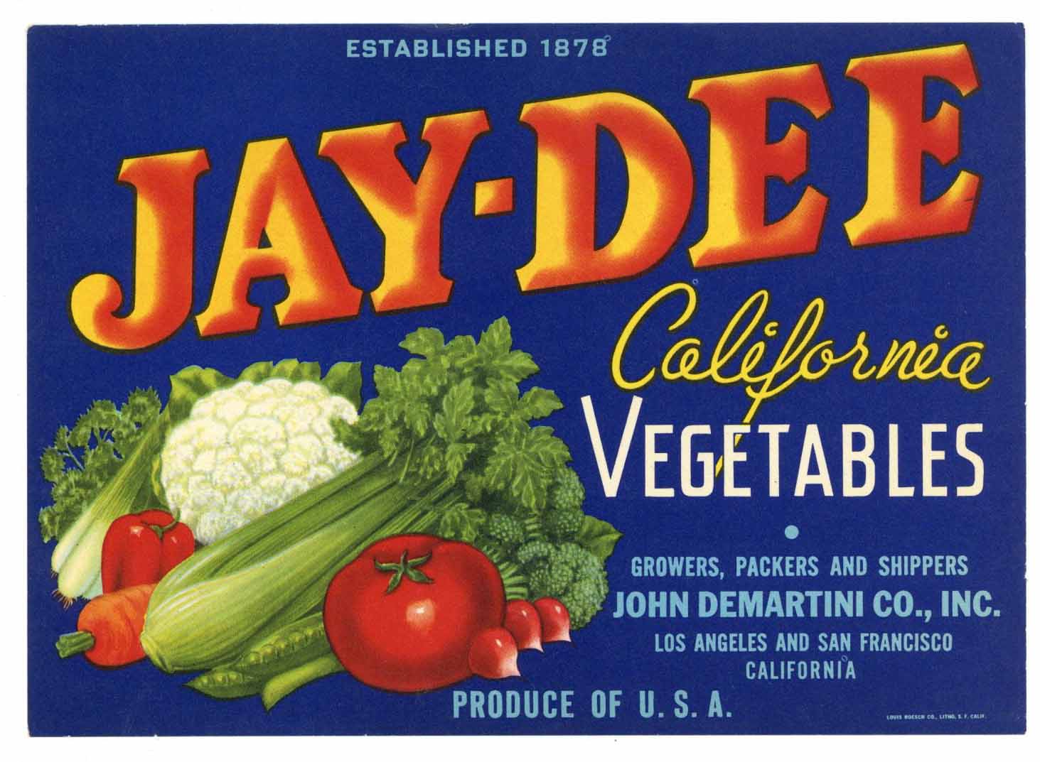 Jay - Dee Brand Vintage Vegetable Crate Label, v
