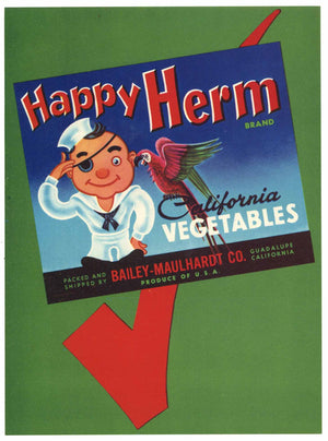 Happy Herm Brand Vintage Santa Barbara County Vegetable Crate Label, L