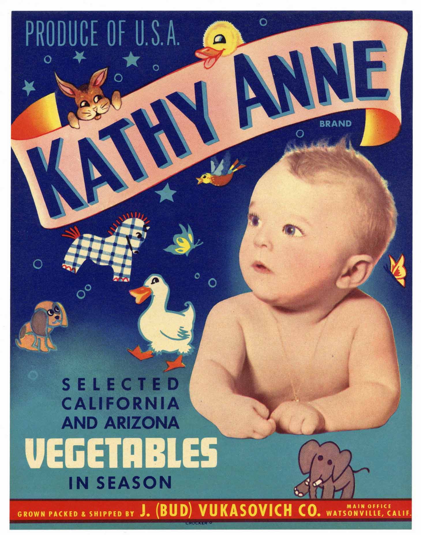 Kathy Anne Brand Vintage Watsonville Vegetable Crate Label