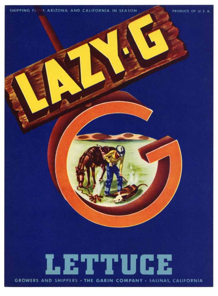 Lazy G Brand Vintage Salinas Lettuce Crate Label