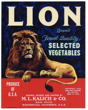 Lion Brand Vintage Watsonville Vegetable Crate Label