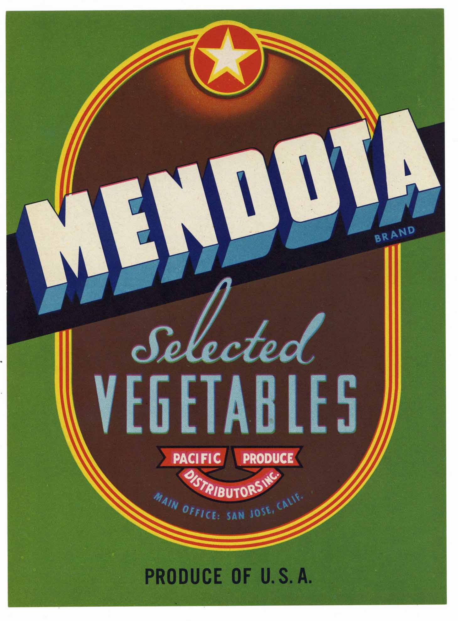 Mendota Brand Vintage San Jose Vegetable Crate Label