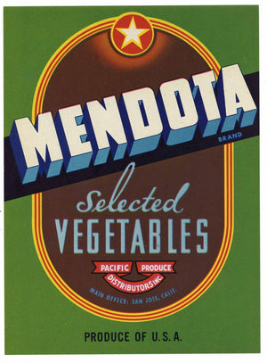 Mendota Brand Vintage San Jose Vegetable Crate Label