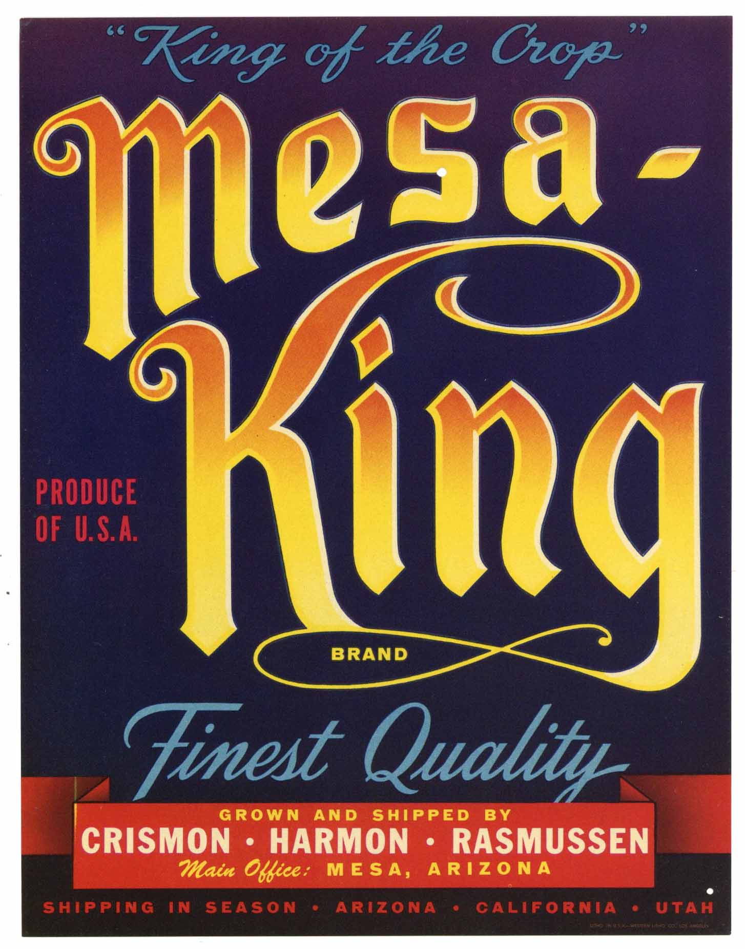 Mesa King Brand Vintage Arizona Vegetable Crate Label, hole