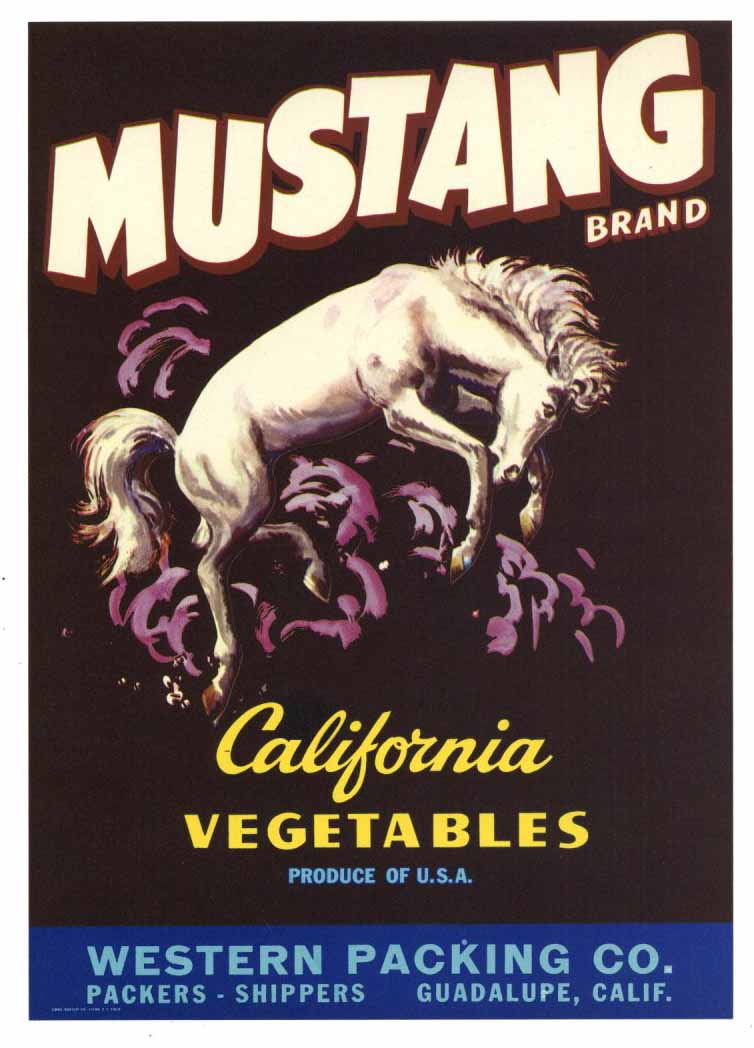 Mustang Brand Vintage Vegetable Crate Label, L