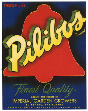 Pilibos Brand Vintage Imperial Valley Vegetable Crate Label