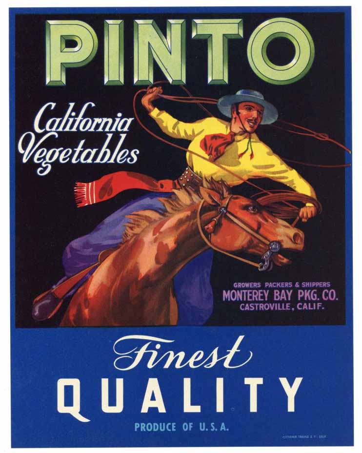 Pinto Brand Vintage Monterey Bay Pkg. Vegetable Crate Label, L