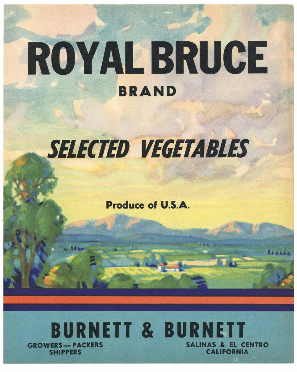 Royal Bruce Brand Vintage Vegetable Crate Label, stock