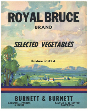 Royal Bruce Brand Vintage Vegetable Crate Label, stock