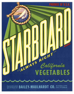 Starboard Brand Vintage Guadalupe Vegetable Crate Label