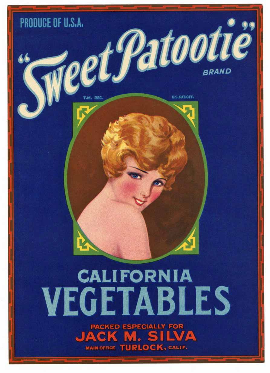 Sweet Patootie Brand Vintage Turlock Vegetable Crate Label, L
