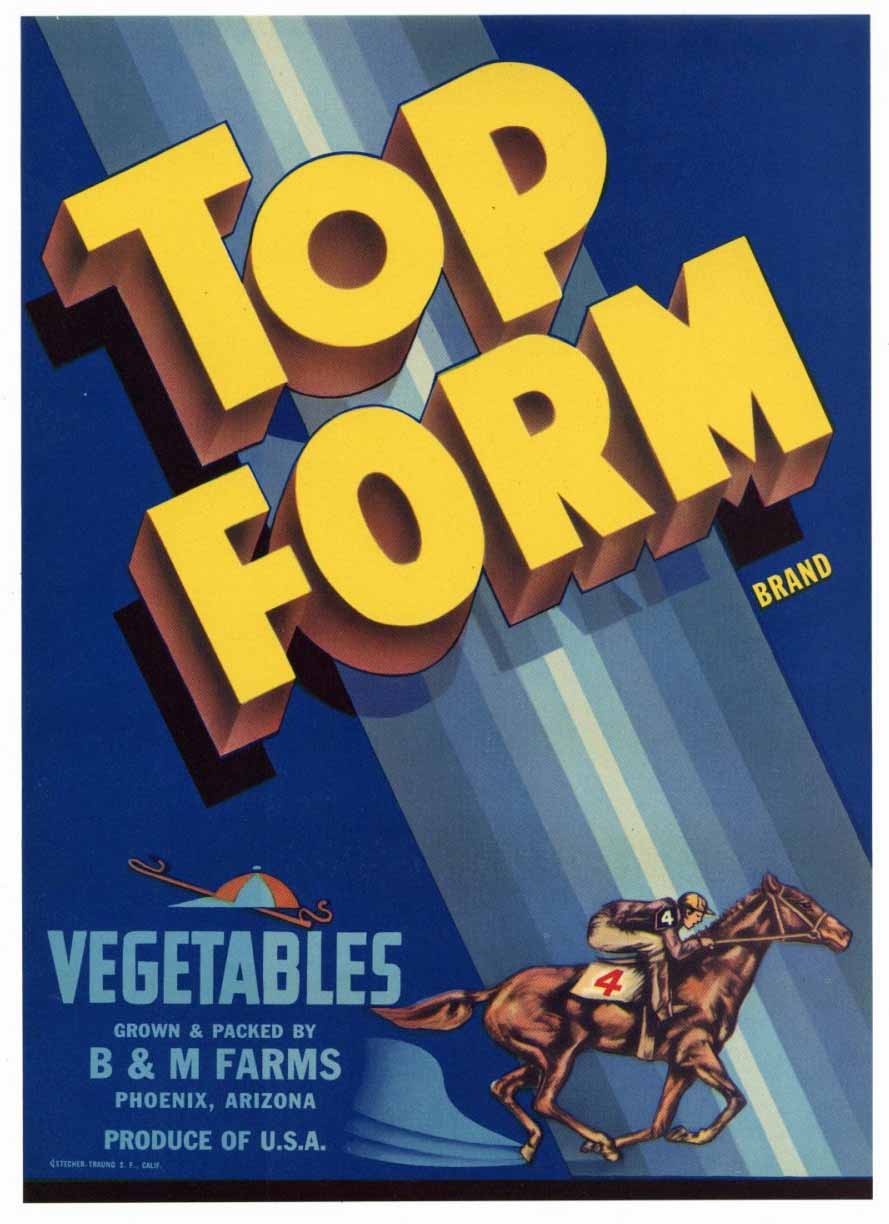Top Form Brand Vintage Arizona Vegetable Crate Label