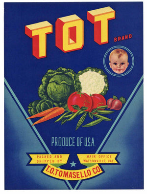 Tot Brand Vintage Watsonville Vegetable Crate Label