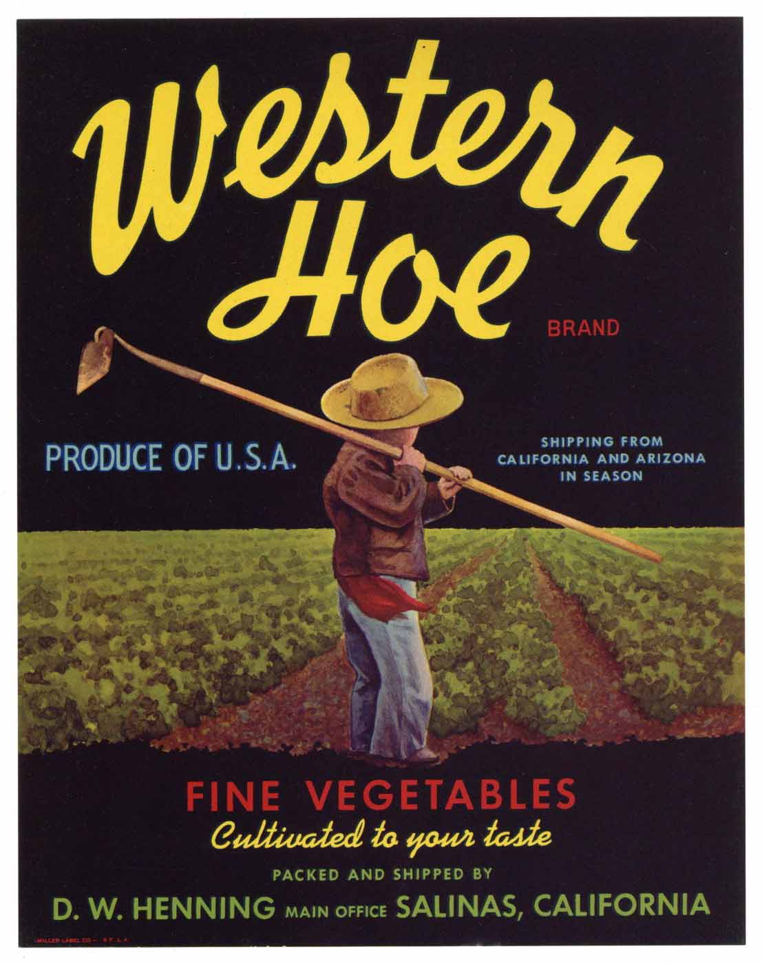 Western Hoe Brand Vintage Salinas Vegetable Crate Label