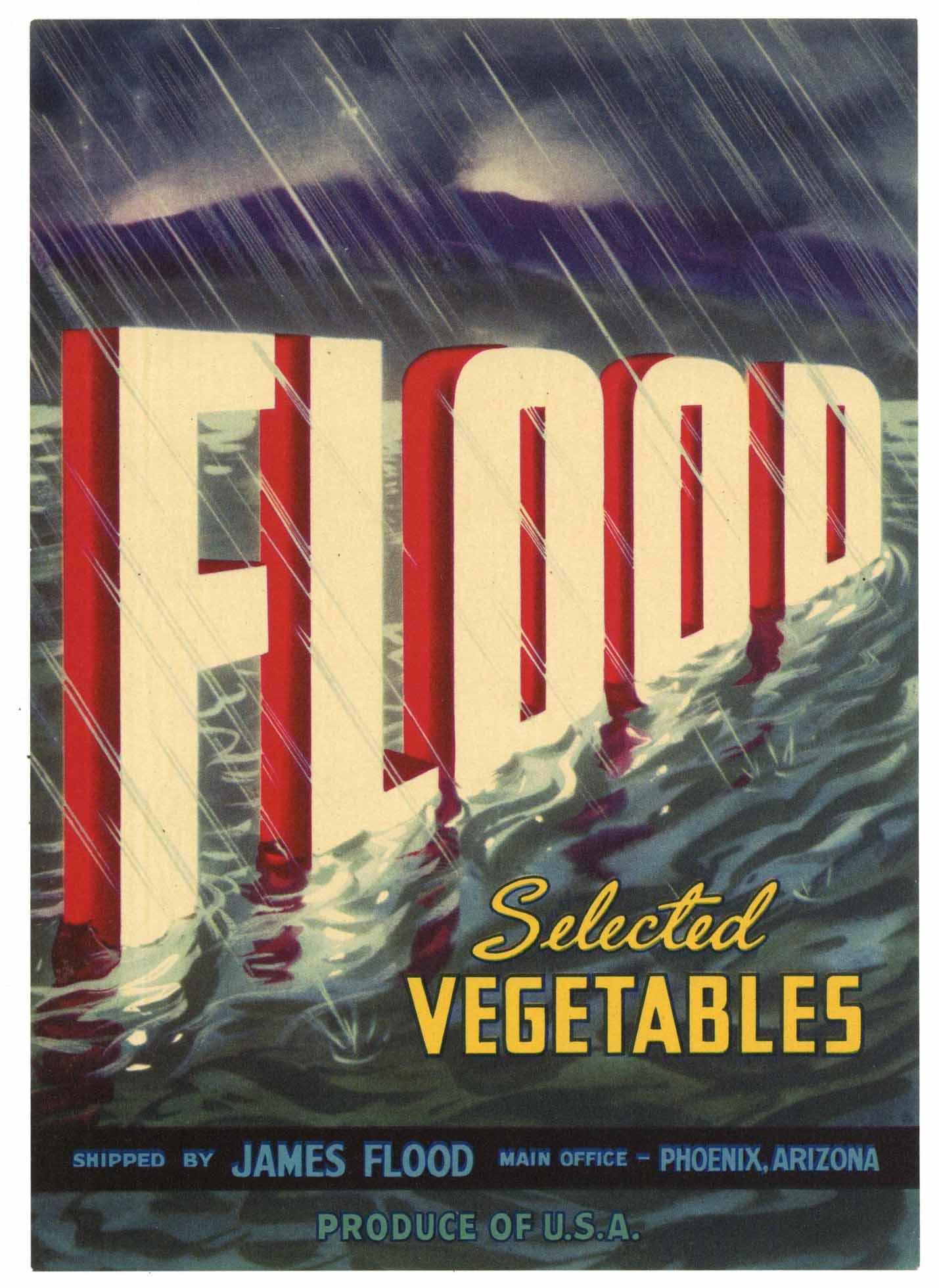Flood Brand Vintage Arizona Vegetable Crate Label