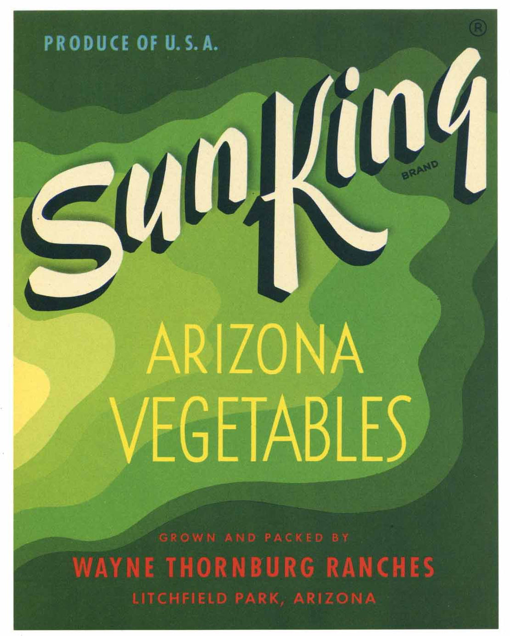 Sun King Brand Vintage Arizona Vegetable Crate Label