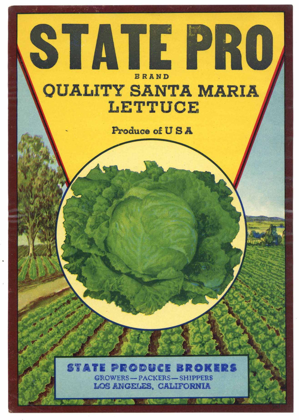 State Pro Brand Vintage Santa Maria Lettuce Crate Label
