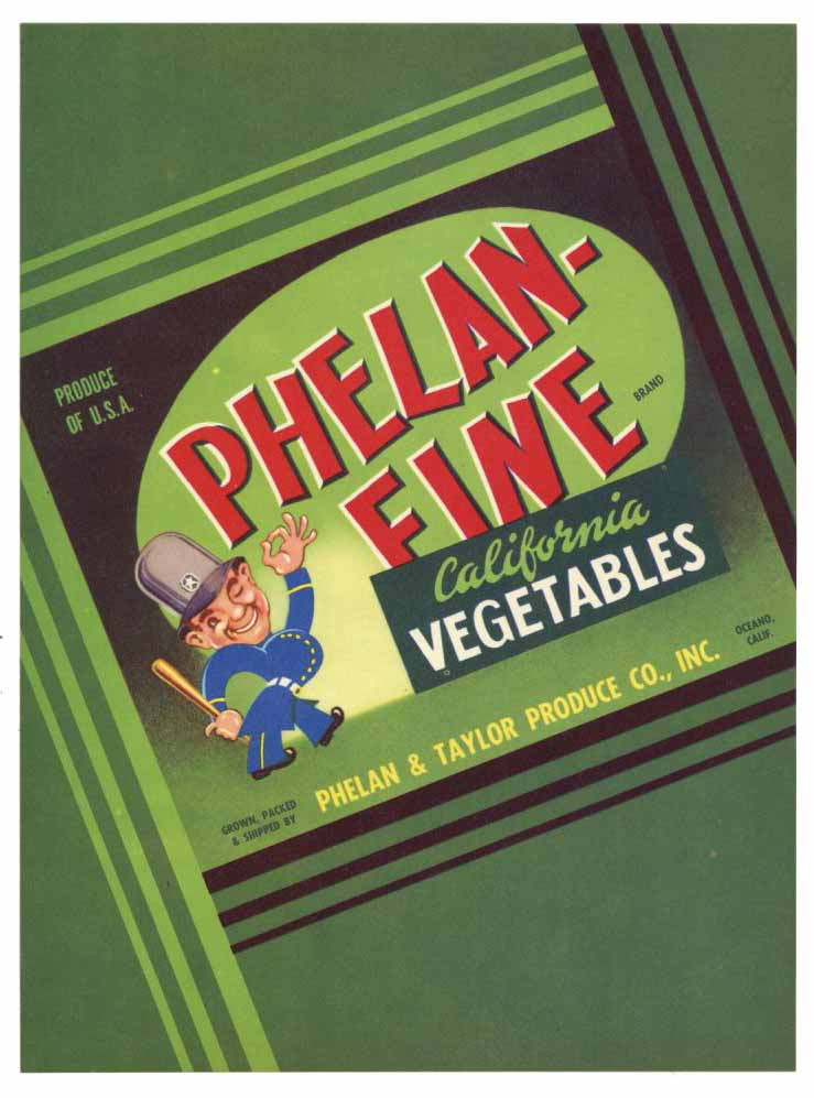 Phelan-Fine Brand Vintage Oceano Vegetable Crate Label