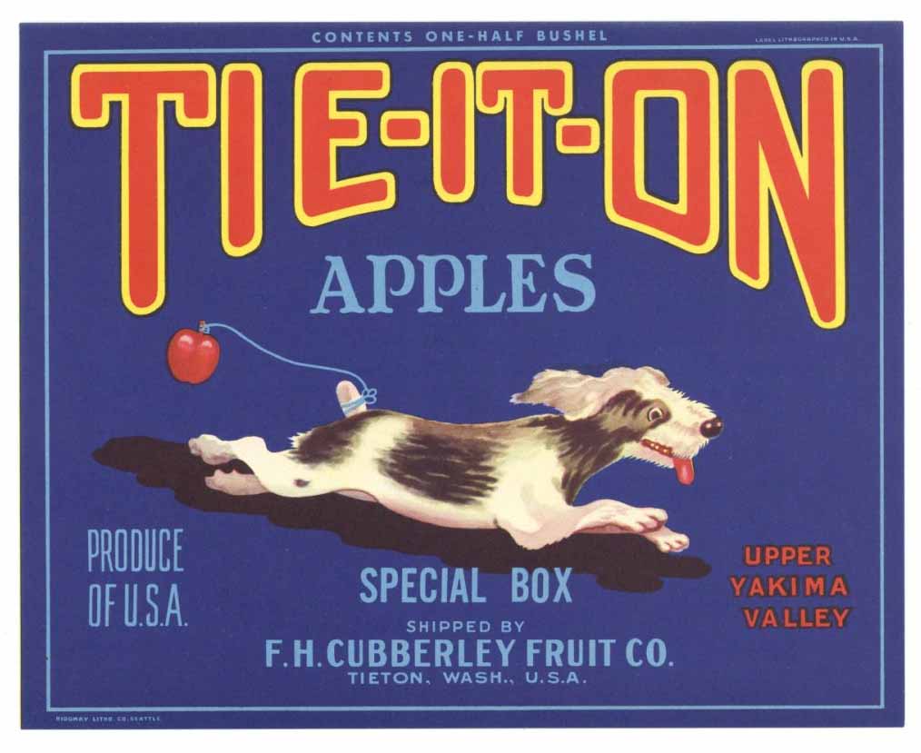 Tie-It-On Brand Vintage Washington Apple Crate Label gp
