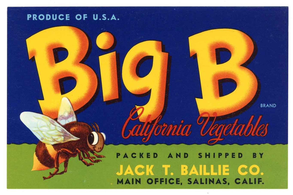 Big B Brand Vintage Salinas Vegetable Crate Label