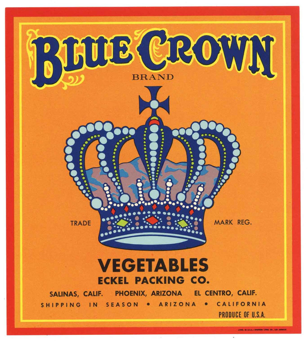 Blue Crown Brand Vintage Vegetable Crate Label