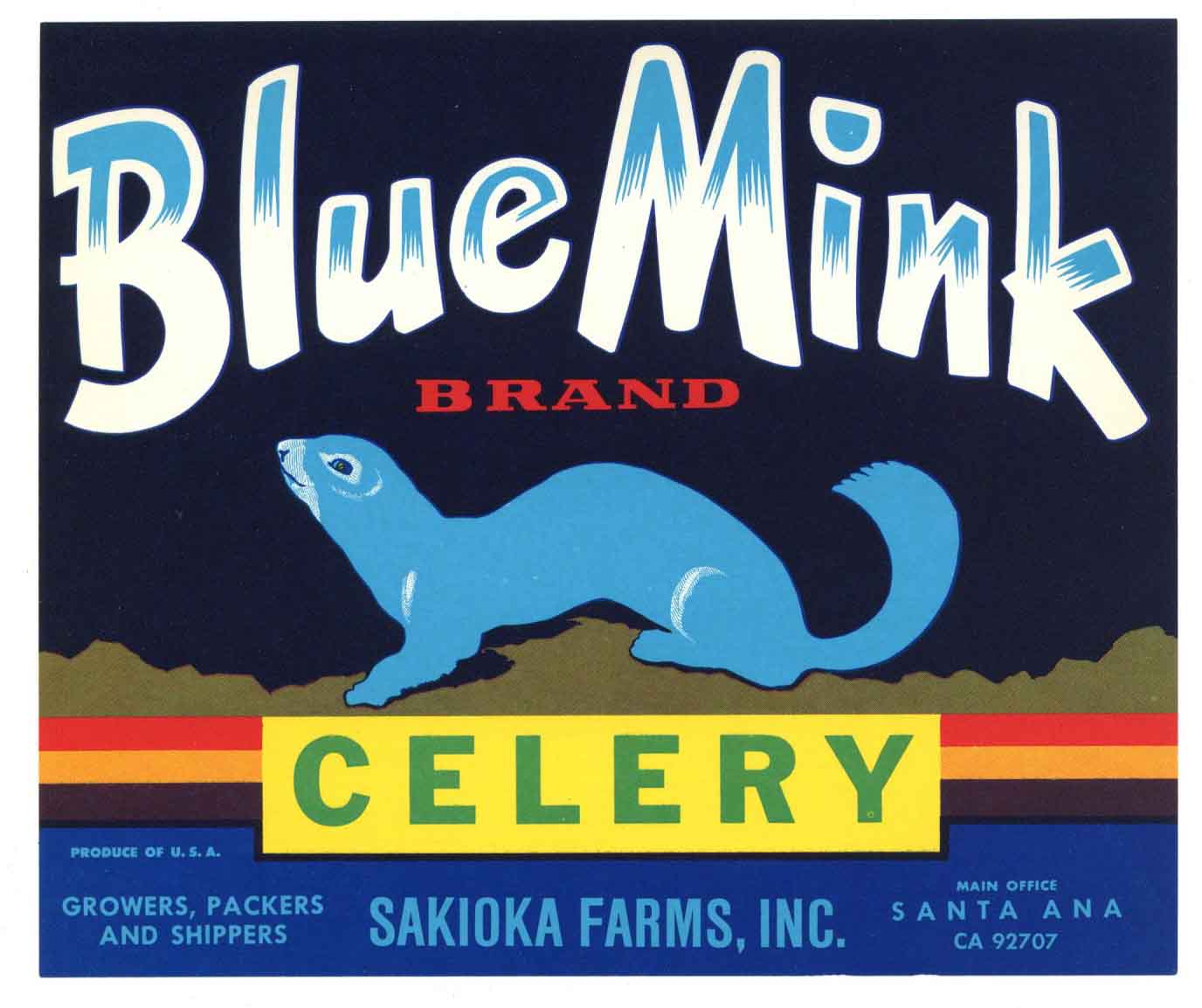 Blue Mink Brand Vintage Santa Ana Celery Crate Label