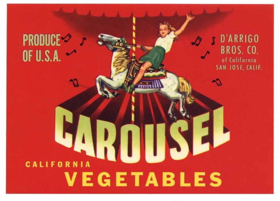 Carousel Brand Vintage San Jose Vegetable Crate Label, s