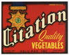 Citation Brand Vintage Imperial Valley Vegetable Crate Label, s