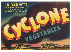 Cyclone Brand Vintage Texas Vegetable Crate Label
